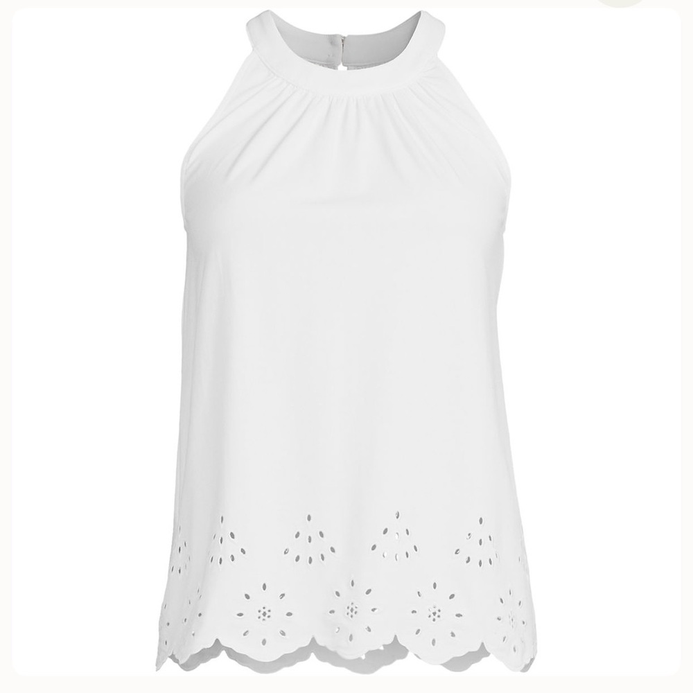Women’s Lands End Lightweight Jersey Eyelet Tank Top White Size Large 14/16